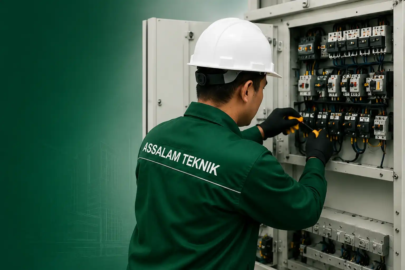 Teknisi Assalam Teknik sedang bekerja